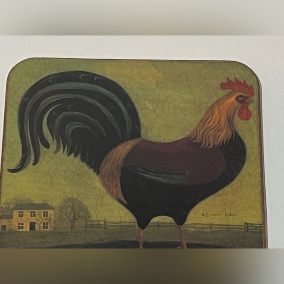 Vintage Pimpernal Set of 6 Rooster Coasters Cork Backed Chicken Farmhouse - Picture 7 of 14
